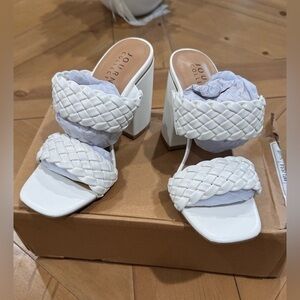 Journee Collection White Braided Double-Strap Block Heel Sandals
